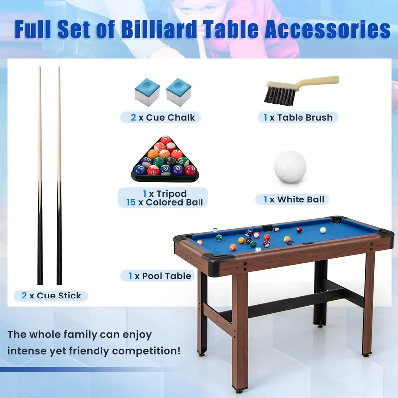 Goplus Billardtisch, 122 cm (48 Zoll), Holz-Billardtisch mit 2 Queues, 16 Kugeln, 2 Kreiden, Dreieck und Bürste 2