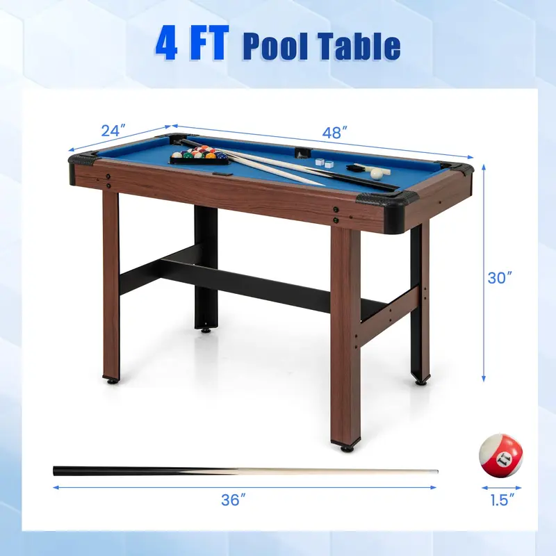 Goplus Billardtisch, 122 cm (48 Zoll), Holz-Billardtisch mit 2 Queues, 16 Kugeln, 2 Kreiden, Dreieck und Bürste