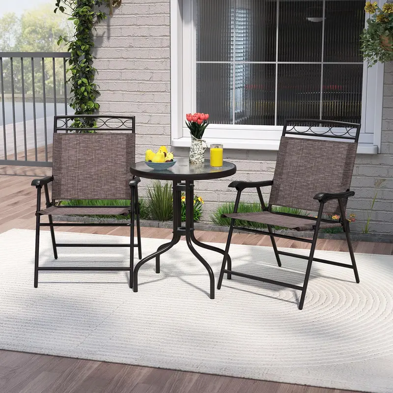 GoPlus Bistro-Tisch und Stühle Set (2 Stühle) – 3-teiliges Outdoor-Bistro-Set für die Terrasse mit 4 cm großem Sonnenschirmloch 2