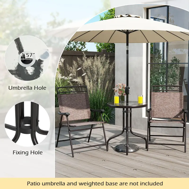 GoPlus Bistro-Tisch und Stühle Set (2 Stühle) – 3-teiliges Outdoor-Bistro-Set für die Terrasse mit 4 cm großem Sonnenschirmloch