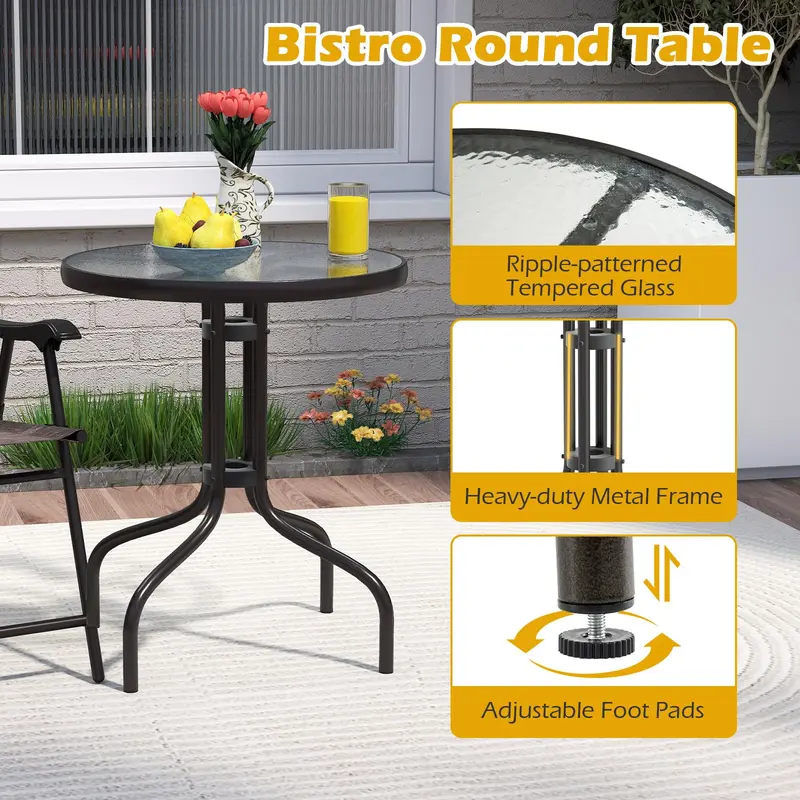 GoPlus Bistro-Tisch und Stühle Set (2 Stühle) – 3-teiliges Outdoor-Bistro-Set für die Terrasse mit 4 cm großem Sonnenschirmloch
