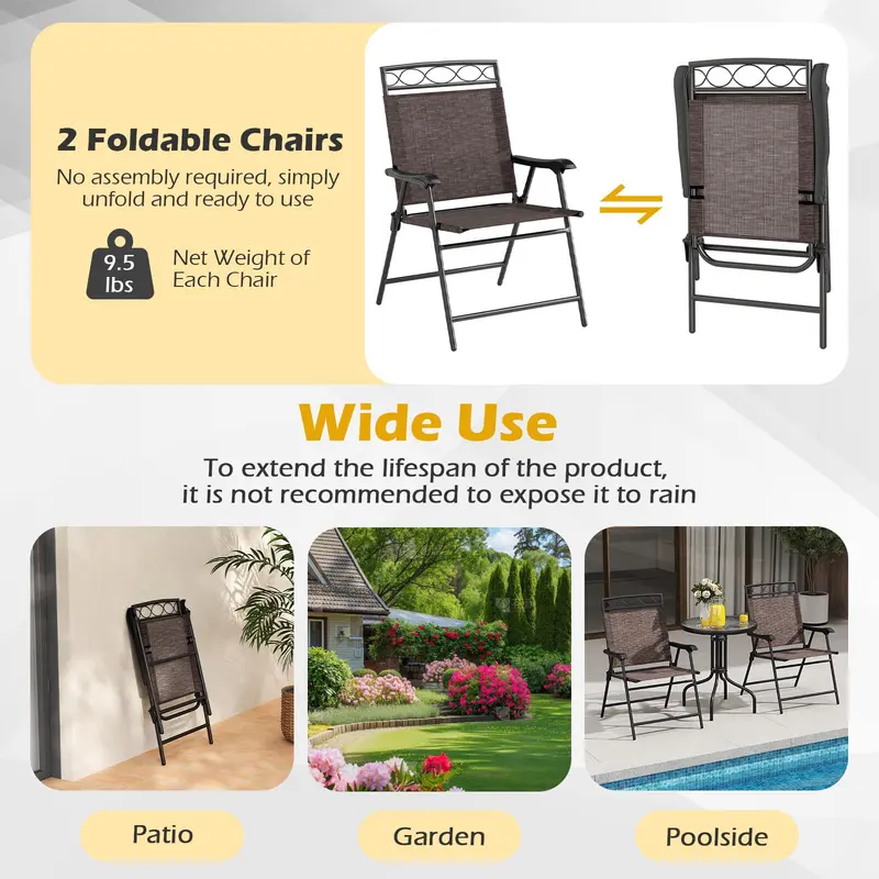 GoPlus Bistro-Tisch und Stühle Set (2 Stühle) – 3-teiliges Outdoor-Bistro-Set für die Terrasse mit 4 cm großem Sonnenschirmloch