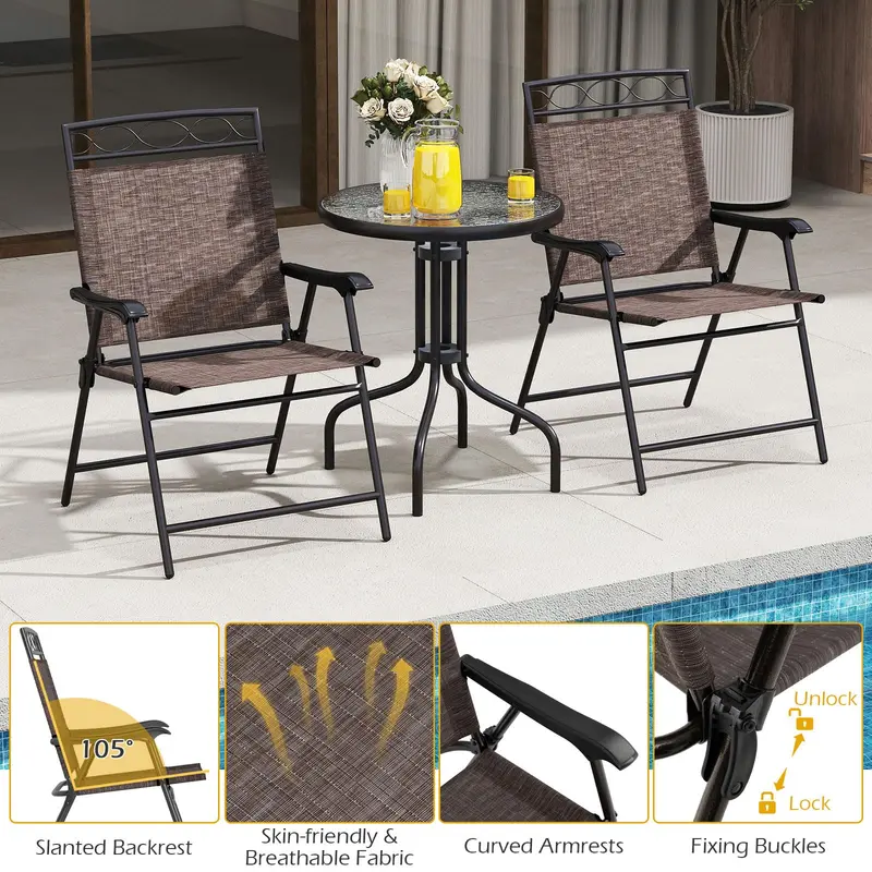GoPlus Bistro-Tisch und Stühle Set (2 Stühle) – 3-teiliges Outdoor-Bistro-Set für die Terrasse mit 4 cm großem Sonnenschirmloch