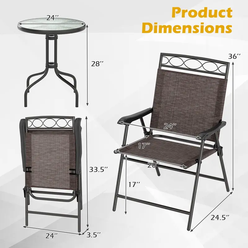 GoPlus Bistro-Tisch und Stühle Set (2 Stühle) – 3-teiliges Outdoor-Bistro-Set für die Terrasse mit 4 cm großem Sonnenschirmloch