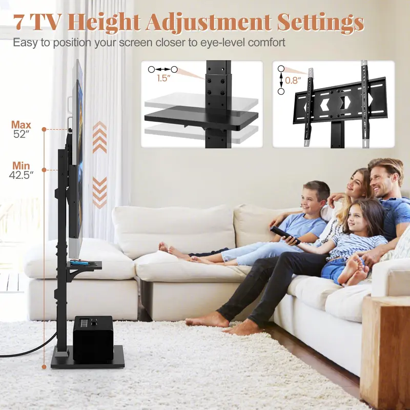 GoPlus Boden-TV-Ständer mit Steckdose, universeller TV-Ständer für 32–70-Zoll-Fernseher bis 50 kg, neig- und höhenverstellbar