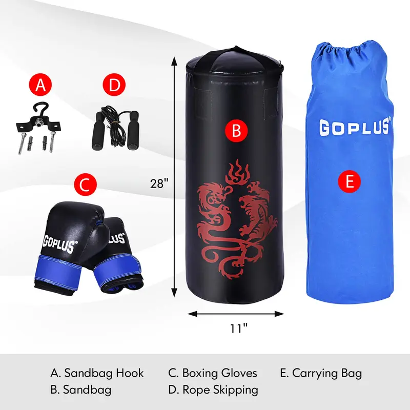 GoPlus Boxsack-Set mit Handschuhen, 40 lbs gefüllter Kickbox-Sack, Rucksack und Springseil