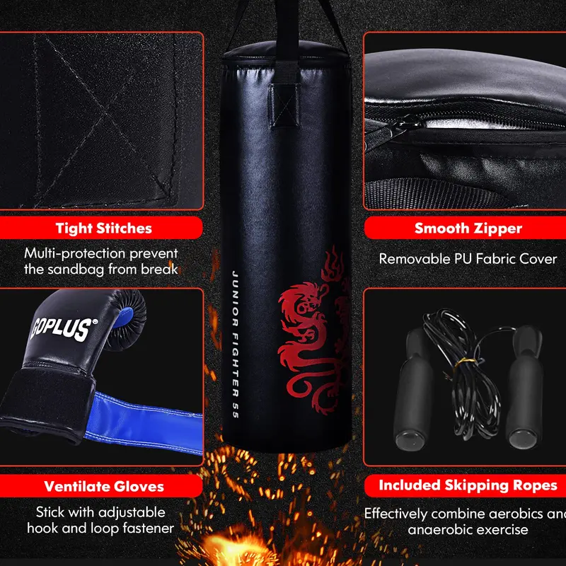 GoPlus Boxsack-Set mit Handschuhen, 40 lbs gefüllter Kickbox-Sack, Rucksack und Springseil