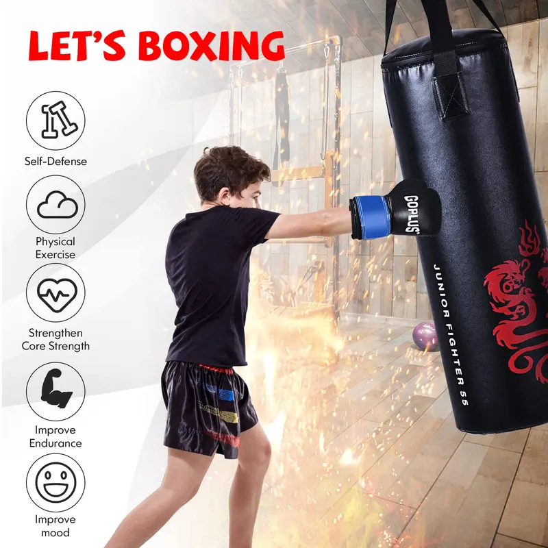 GoPlus Boxsack-Set mit Handschuhen, 40 lbs gefüllter Kickbox-Sack, Rucksack und Springseil