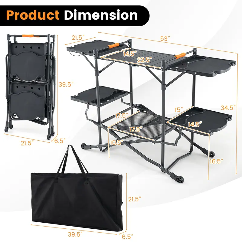 GoPlus Camping-Kochtisch, Outdoor-Grilltisch, zusammenklappbare Camp-Küche mit Aluminium-Arbeitsplatte