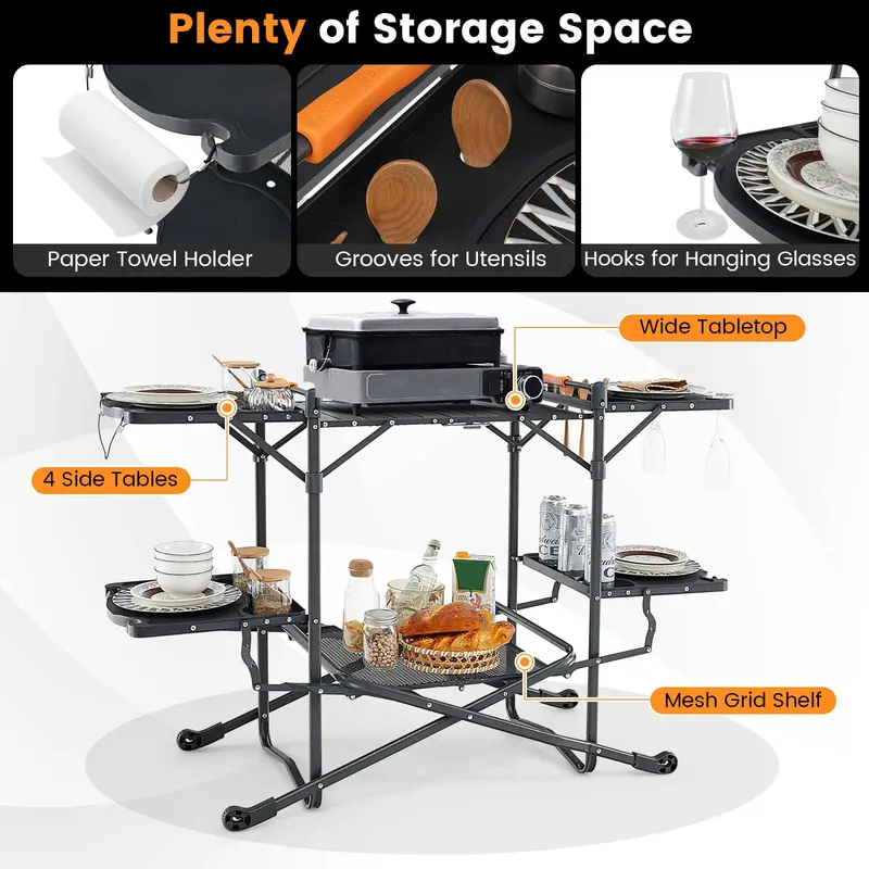 GoPlus Camping-Kochtisch, Outdoor-Grilltisch, zusammenklappbare Camp-Küche mit Aluminium-Arbeitsplatte