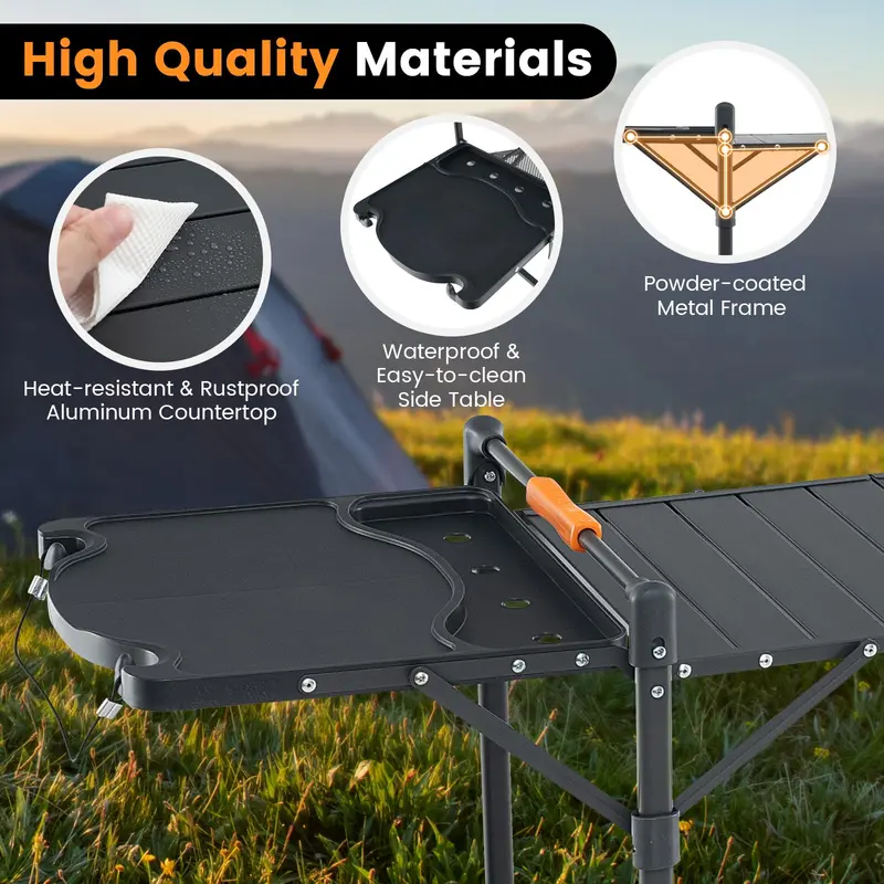 GoPlus Camping-Kochtisch, Outdoor-Grilltisch, zusammenklappbare Camp-Küche mit Aluminium-Arbeitsplatte