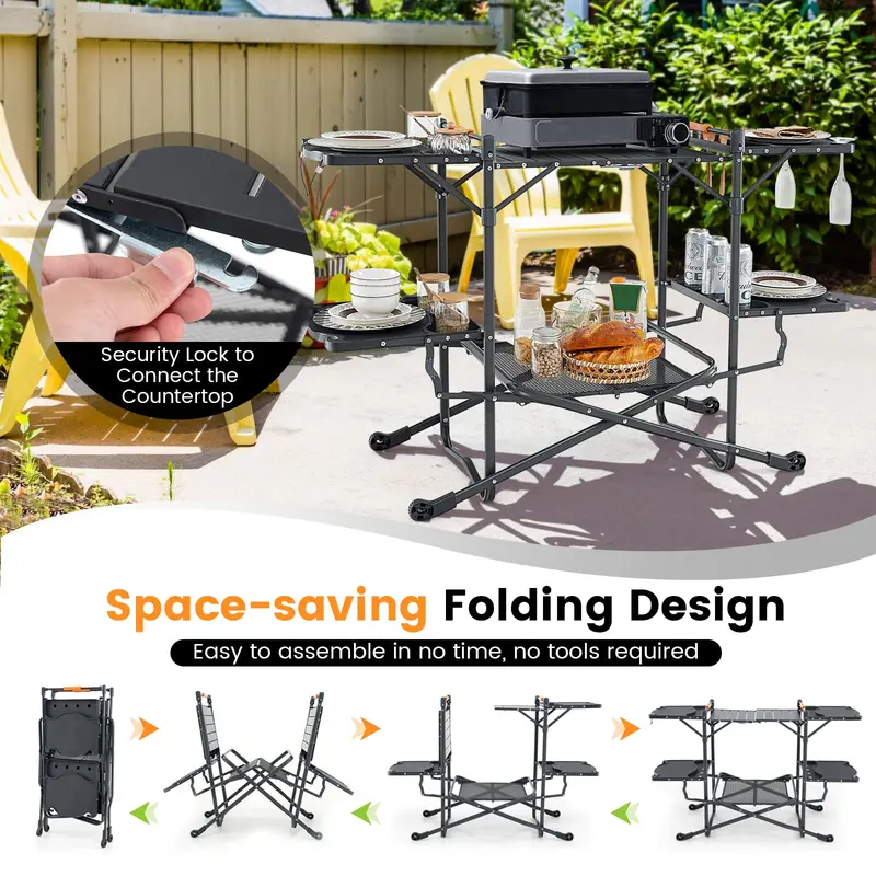 GoPlus Camping-Kochtisch, Outdoor-Grilltisch, zusammenklappbare Camp-Küche mit Aluminium-Arbeitsplatte