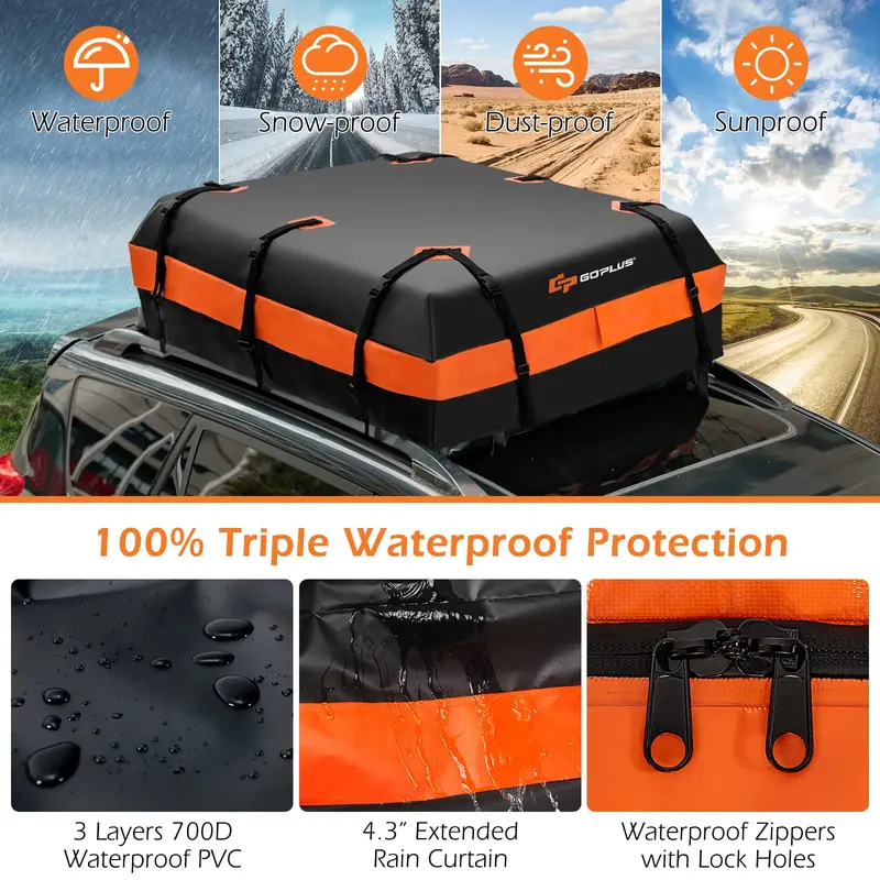GoPlus Dachgepäckträger-Tasche für Autos, 21 Kubikfuß, 100 % wasserdichte weiche Autodach-Tasche für alle Fahrzeuge – mit oder ohne Dachträger