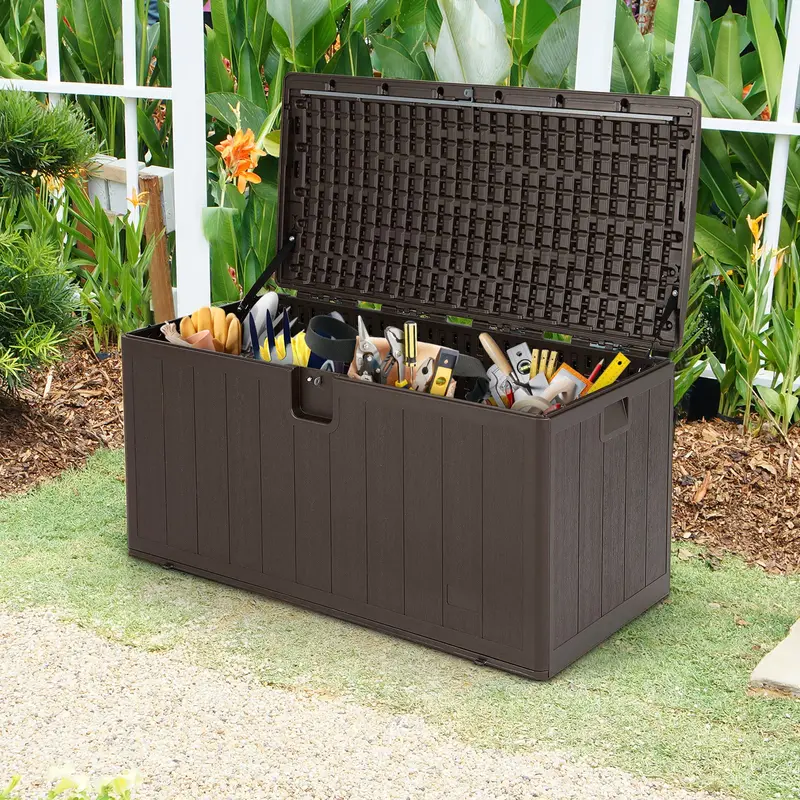 GoPlus Deckbox mit 397 Liter Fassungsvermögen – Extra große Aufbewahrungsbox aus Kunstharz mit abschließbarem Deckel für Kissen und Gartenmöbel 2