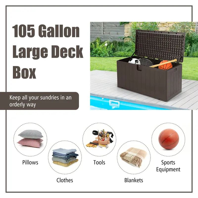 GoPlus Deckbox mit 397 Liter Fassungsvermögen – Extra große Aufbewahrungsbox aus Kunstharz mit abschließbarem Deckel für Kissen und Gartenmöbel