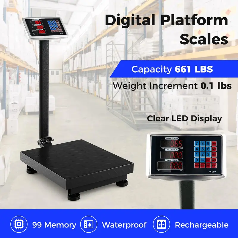 GoPlus-Digitale Plattformwaage mit 300 kg Tragkraft, professionelle elektronische Postwaage mit Preisberechnungsfunktion für lb/kg