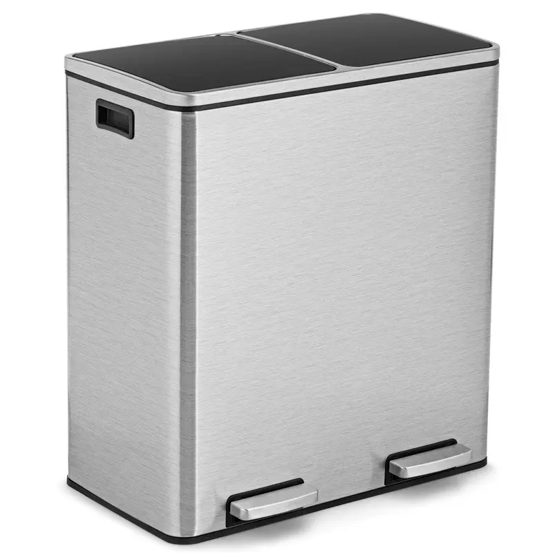 GoPlus-Doppel-Abfalleimer, 60 Liter (2 × 30 L) / 16 Gallonen, Edelstahl-Tretabfalleimer