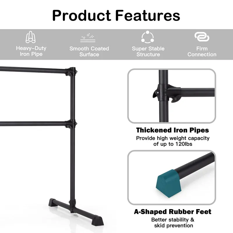 Goplus Doppel-Ballettstange, tragbare freistehende Tanzstange (122 cm), höhenverstellbar von 18 cm bis 117 cm