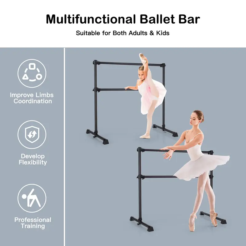 Goplus Doppel-Ballettstange, tragbare freistehende Tanzstange (122 cm), höhenverstellbar von 18 cm bis 117 cm