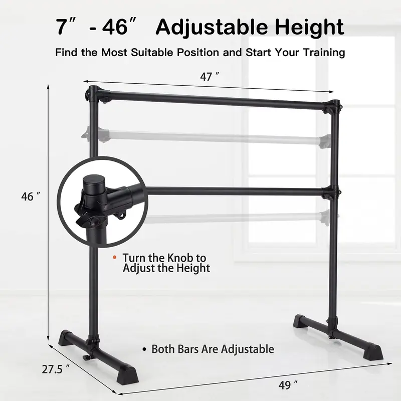 Goplus Doppel-Ballettstange, tragbare freistehende Tanzstange (122 cm), höhenverstellbar von 18 cm bis 117 cm