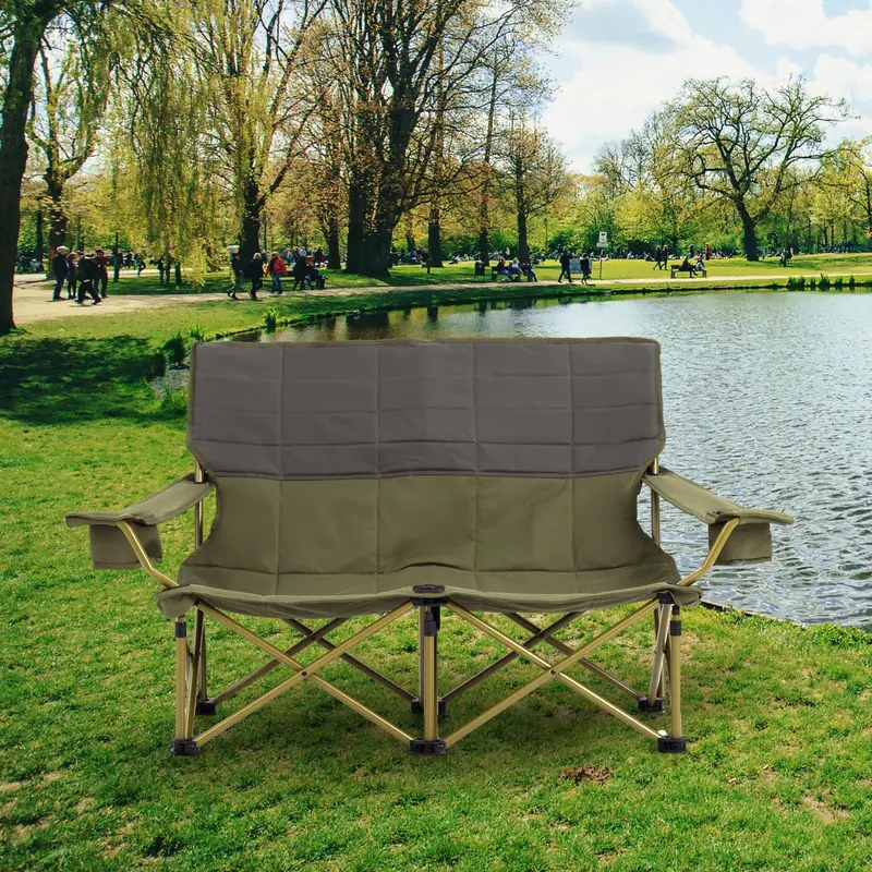 Goplus Doppel-Campingstuhl für Erwachsene, klappbares Outdoor-Loveseat-Campingsofa (2-Personen-Sitz) 2