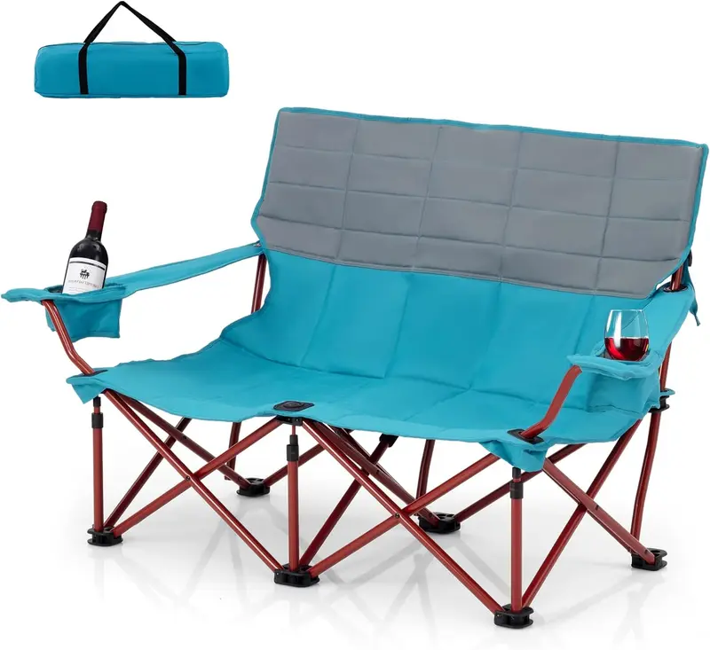 Goplus Doppel-Campingstuhl für Erwachsene, klappbares Outdoor-Loveseat-Campingsofa (2-Personen-Sitz)