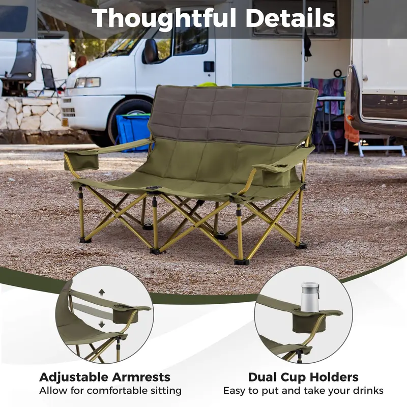 Goplus Doppel-Campingstuhl für Erwachsene, klappbares Outdoor-Loveseat-Campingsofa (2-Personen-Sitz)