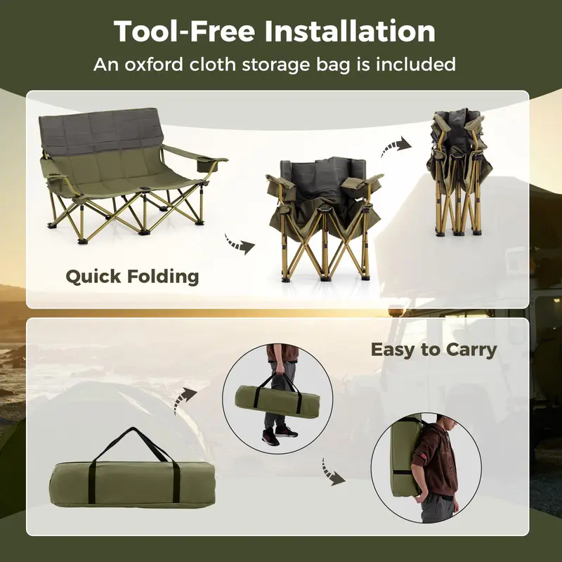 Goplus Doppel-Campingstuhl für Erwachsene, klappbares Outdoor-Loveseat-Campingsofa (2-Personen-Sitz)