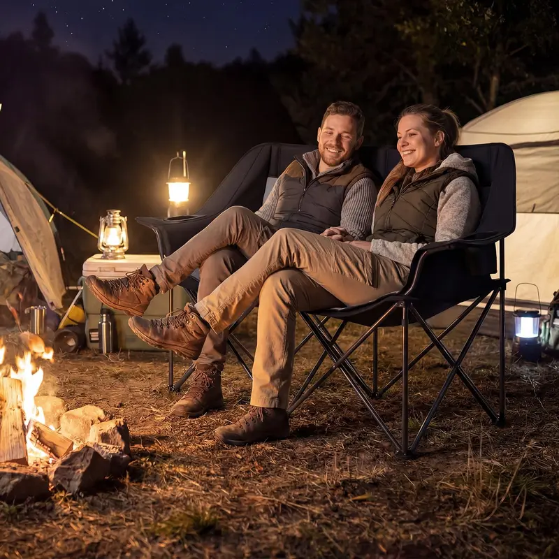 GoPlus Doppel-Campingstuhl mit Getränkehaltern, Glasablagen und Mesh-Taschen 2