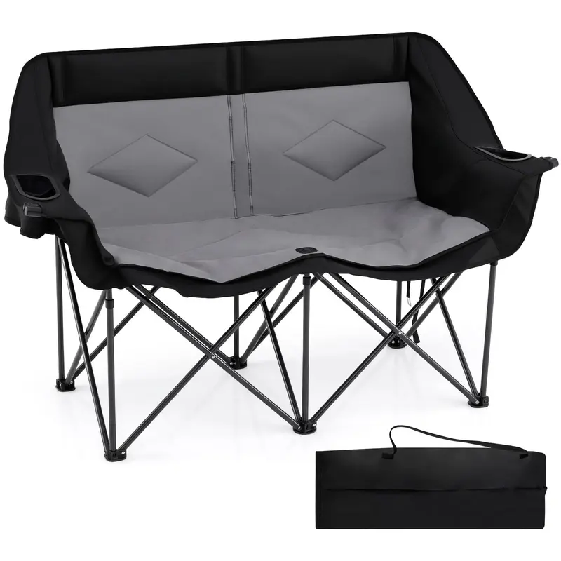 GoPlus Doppel-Campingstuhl mit Getränkehaltern, Glasablagen und Mesh-Taschen