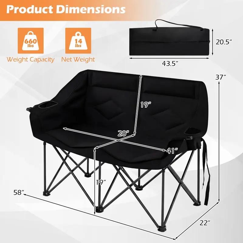 GoPlus Doppel-Campingstuhl mit Getränkehaltern, Glasablagen und Mesh-Taschen