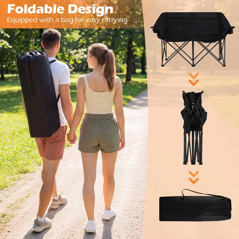 GoPlus Doppel-Campingstuhl mit Getränkehaltern, Glasablagen und Mesh-Taschen