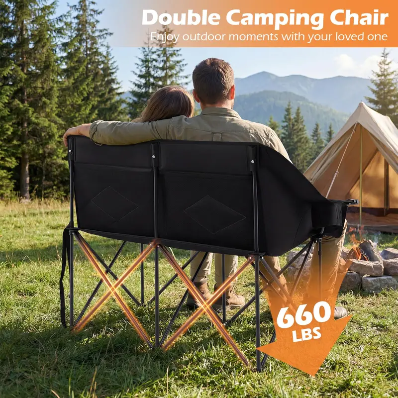 GoPlus Doppel-Campingstuhl mit Getränkehaltern, Glasablagen und Mesh-Taschen