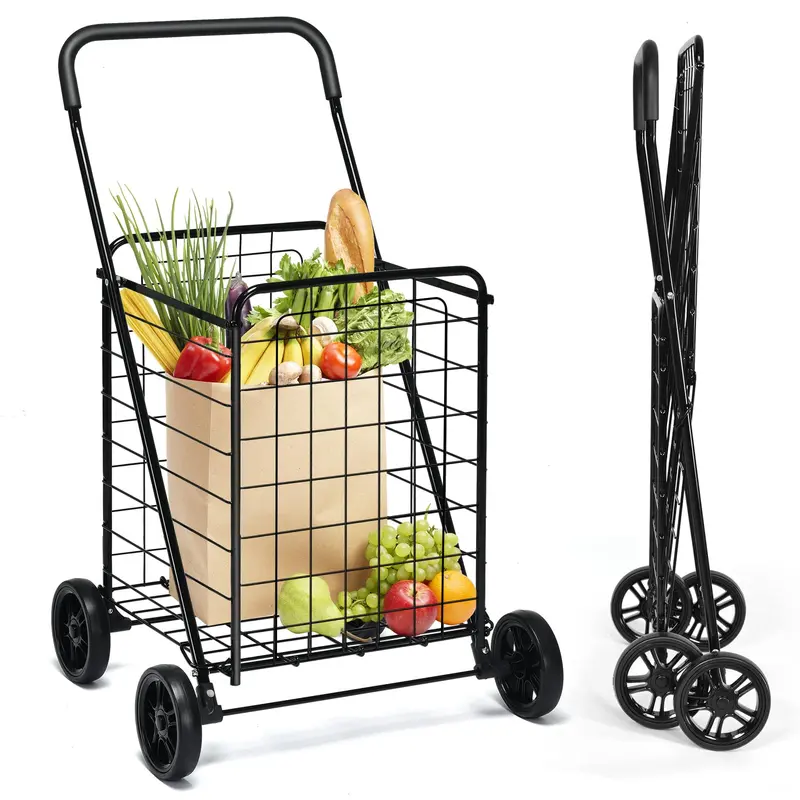 GoPlus Einkaufswagen für Lebensmittel, robustes Einkaufswagen-Modell mit Rädern und Klappfunktion