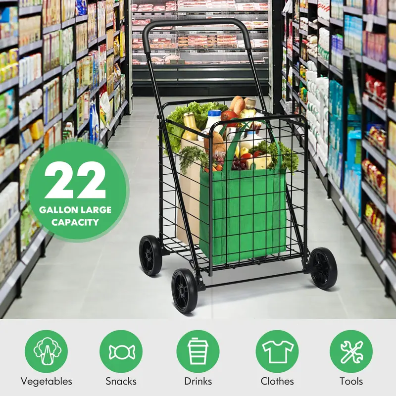GoPlus Einkaufswagen für Lebensmittel, robustes Einkaufswagen-Modell mit Rädern und Klappfunktion 2