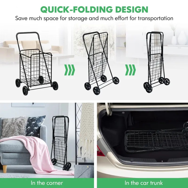 GoPlus Einkaufswagen für Lebensmittel, robustes Einkaufswagen-Modell mit Rädern und Klappfunktion