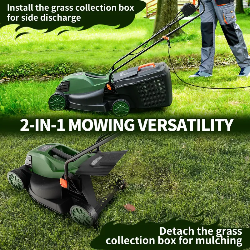 Goplus Elektrischer Rasenmäher, 2-in-1 vielseitiger Netzbetriebener Rasenmäher, 10-A-Motor, 33 cm Schnittbreite 2