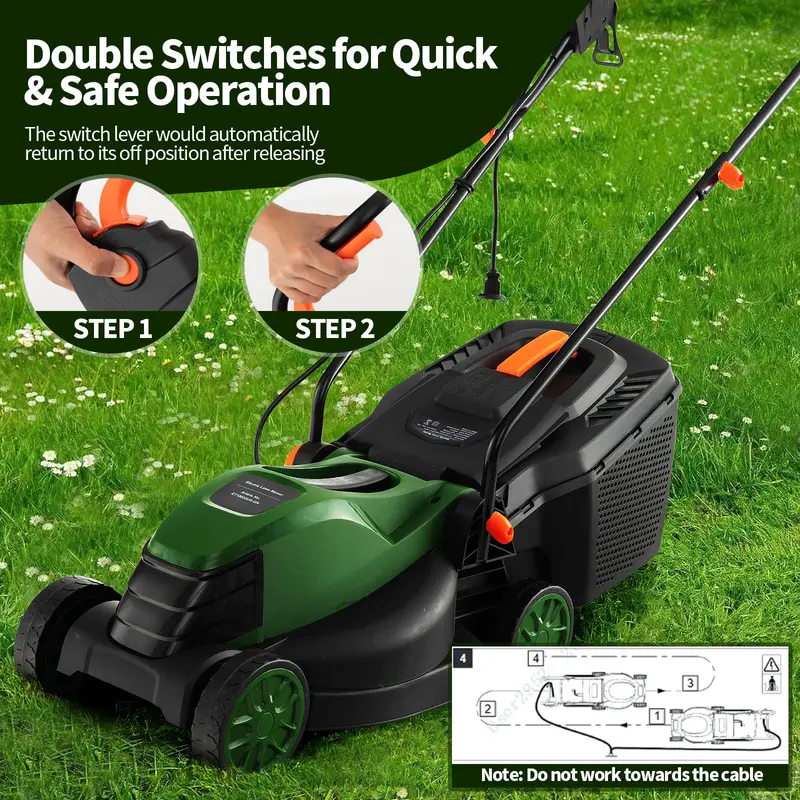 Goplus Elektrischer Rasenmäher, 2-in-1 vielseitiger Netzbetriebener Rasenmäher, 10-A-Motor, 33 cm Schnittbreite