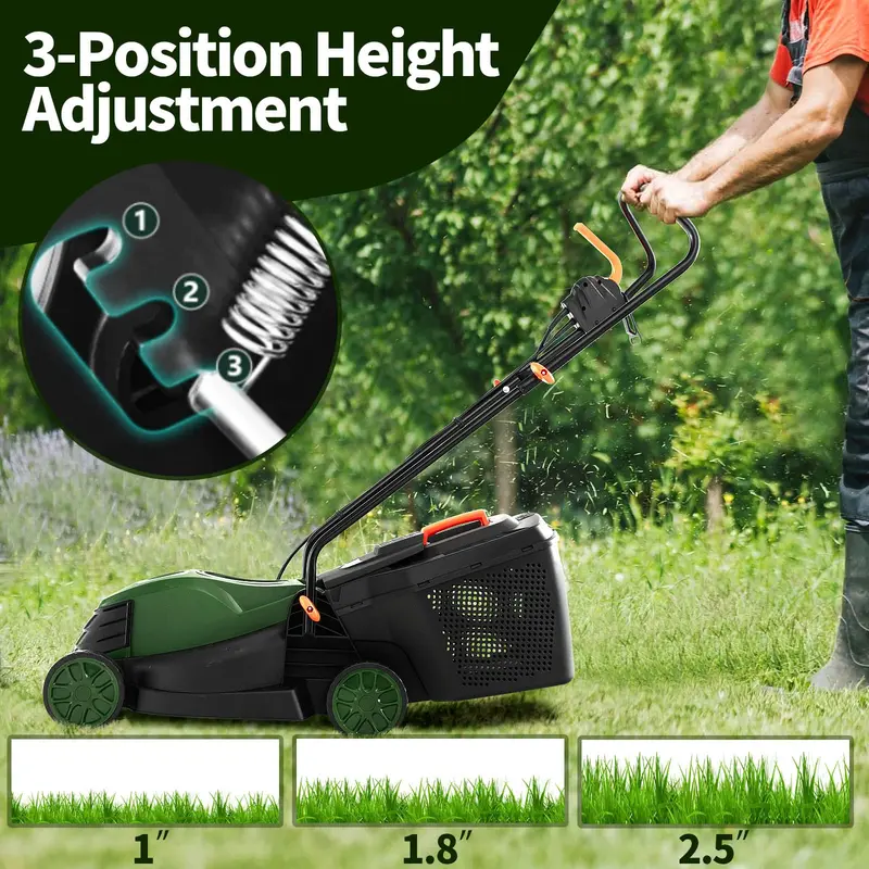 Goplus Elektrischer Rasenmäher, 2-in-1 vielseitiger Netzbetriebener Rasenmäher, 10-A-Motor, 33 cm Schnittbreite