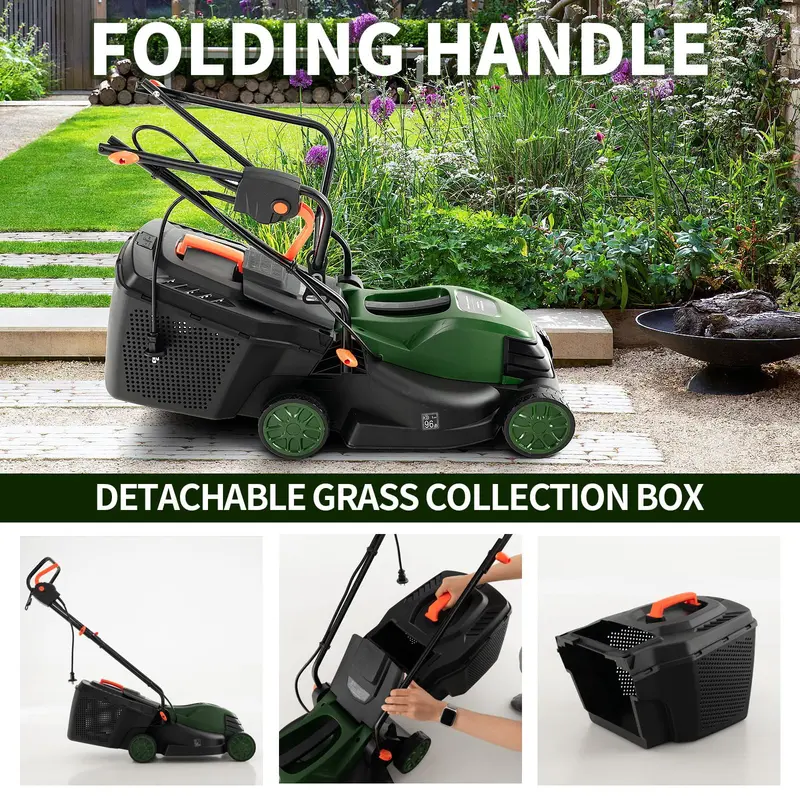 Goplus Elektrischer Rasenmäher, 2-in-1 vielseitiger Netzbetriebener Rasenmäher, 10-A-Motor, 33 cm Schnittbreite
