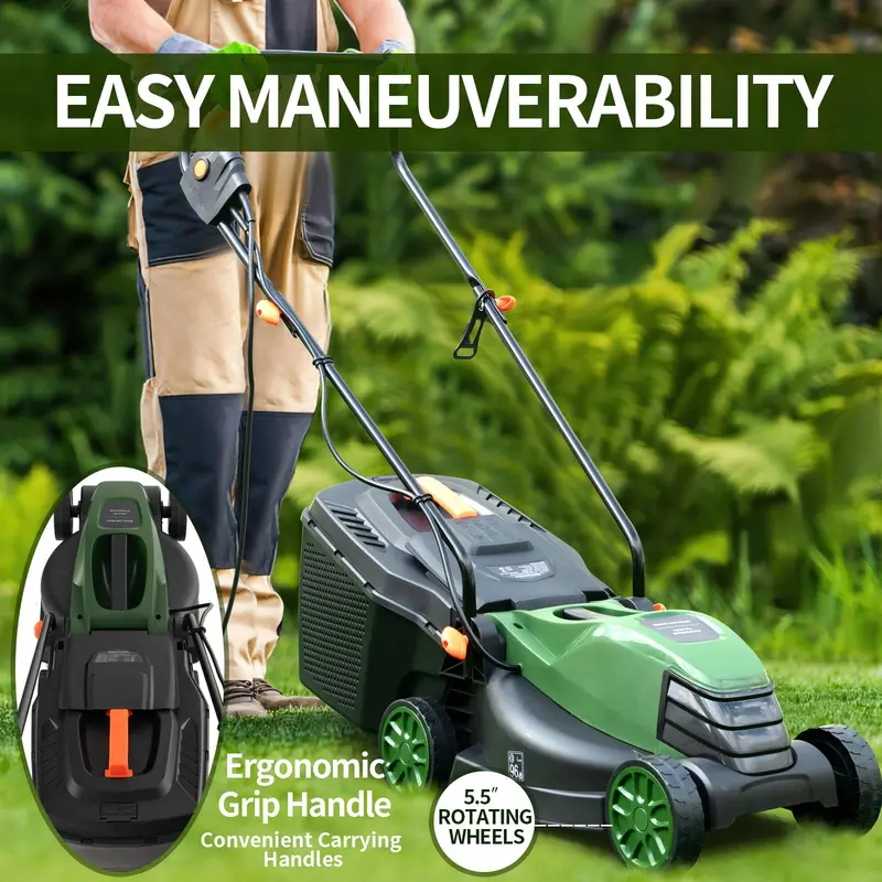 Goplus Elektrischer Rasenmäher, 2-in-1 vielseitiger Netzbetriebener Rasenmäher, 10-A-Motor, 33 cm Schnittbreite