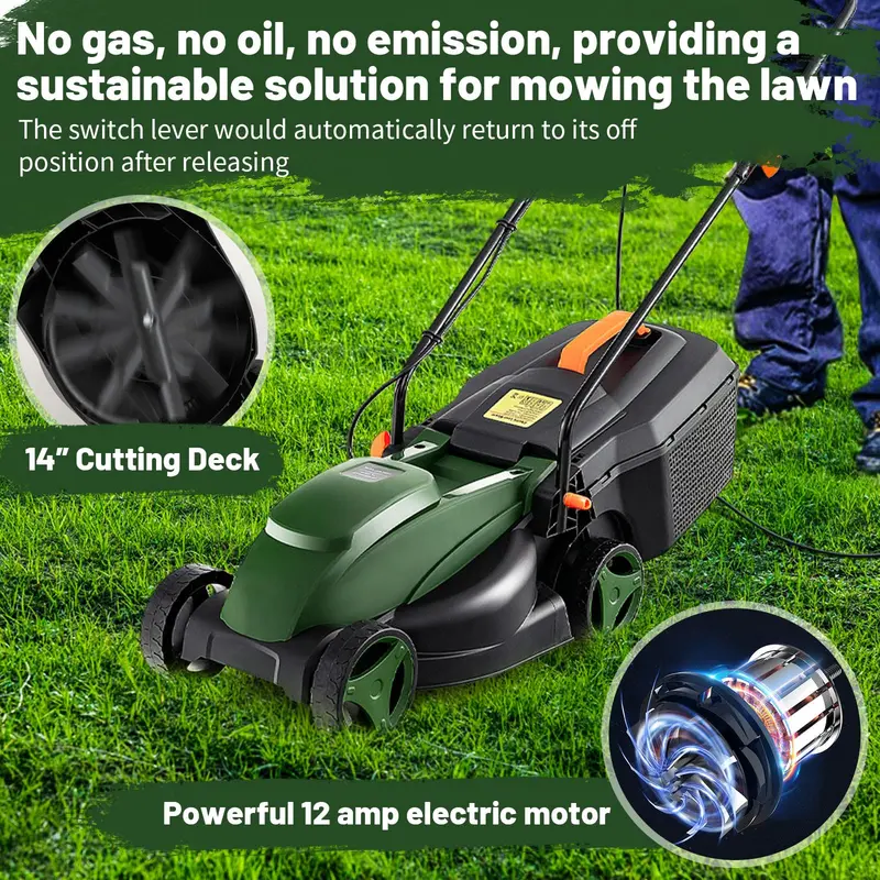GoPlus Elektrischer Rasenmäher, 2-in-1-Vielseitiger Netzmäher mit 12-A-Motor und 35,6-cm-Schneidbreite