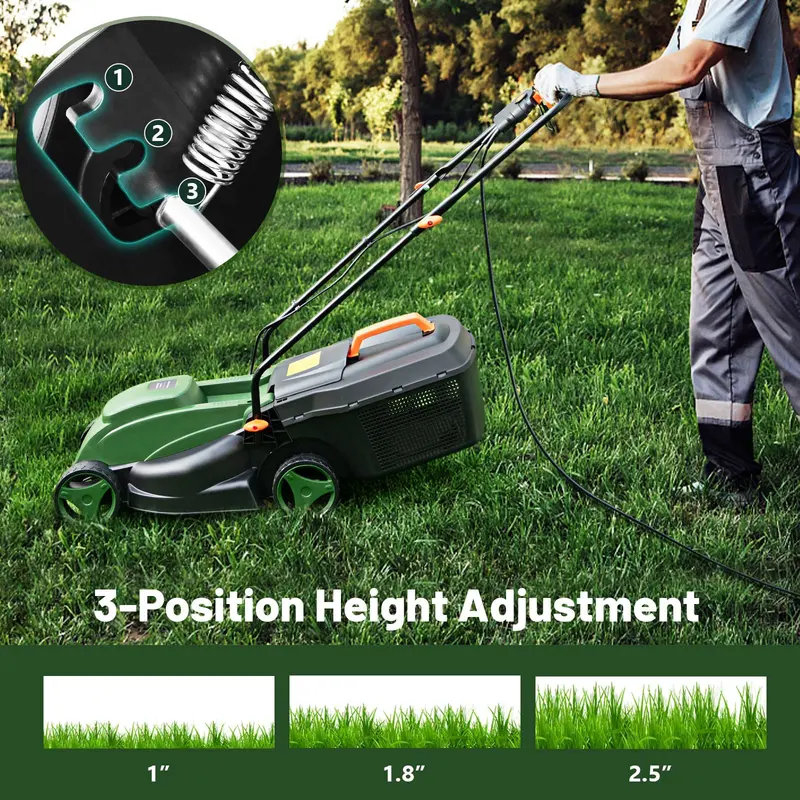 GoPlus Elektrischer Rasenmäher, 2-in-1-Vielseitiger Netzmäher mit 12-A-Motor und 35,6-cm-Schneidbreite