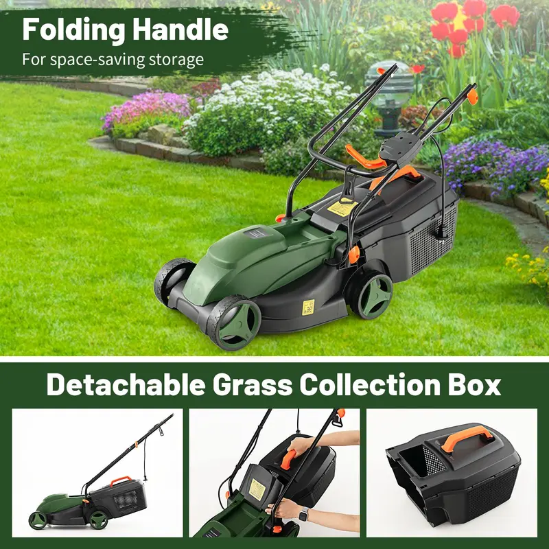GoPlus Elektrischer Rasenmäher, 2-in-1-Vielseitiger Netzmäher mit 12-A-Motor und 35,6-cm-Schneidbreite