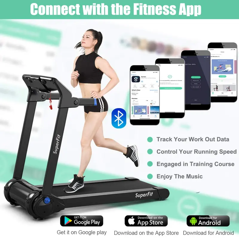Goplus Elektrisches Klapp-Laufband mit 3 PS, APP-Steuerung, Bluetooth-Lautsprecher und HD-Touchscreen