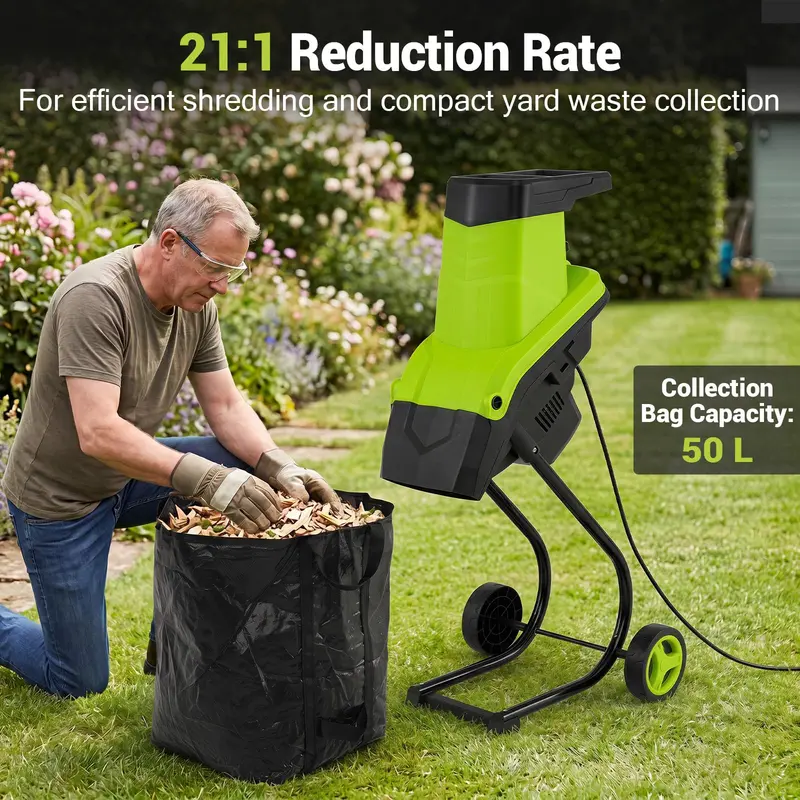 Goplus Elektro-Holzhäcksler und -Shredder mit 15 A, inkl. 50-L-Auffangbeutel und maximaler Schnittdurchmesser von 1,8 Zoll
