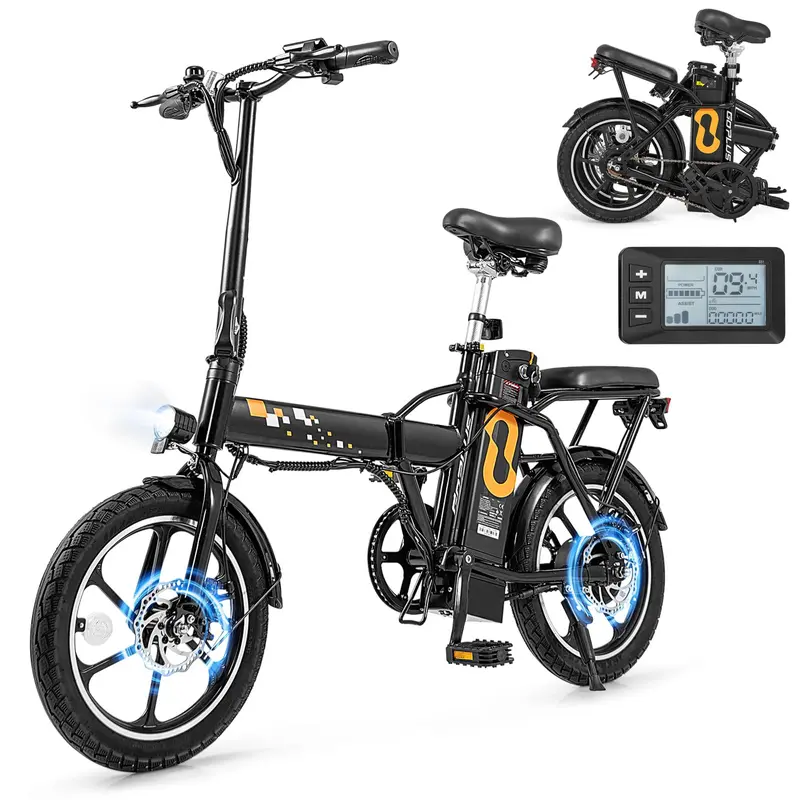 GoPlus Elektrofahrrad für Erwachsene, 16" klappbares E-Bike mit Pedalen, 650 W brushless-Motor, 42 V / 10,4 Ah austauschbare Batterie