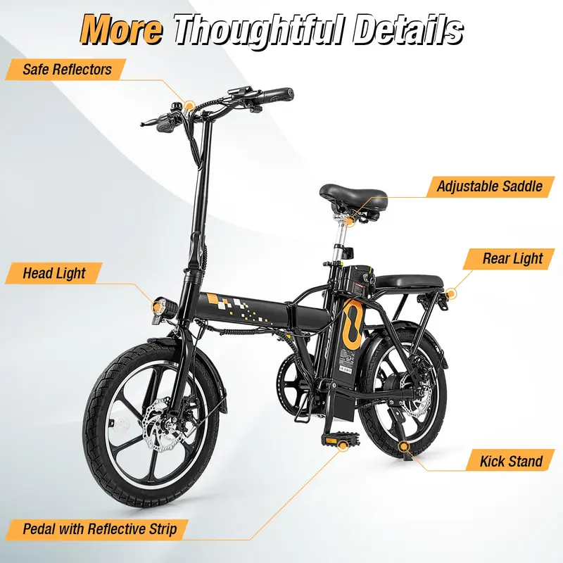 GoPlus Elektrofahrrad für Erwachsene, 16" klappbares E-Bike mit Pedalen, 650 W brushless-Motor, 42 V / 10,4 Ah austauschbare Batterie