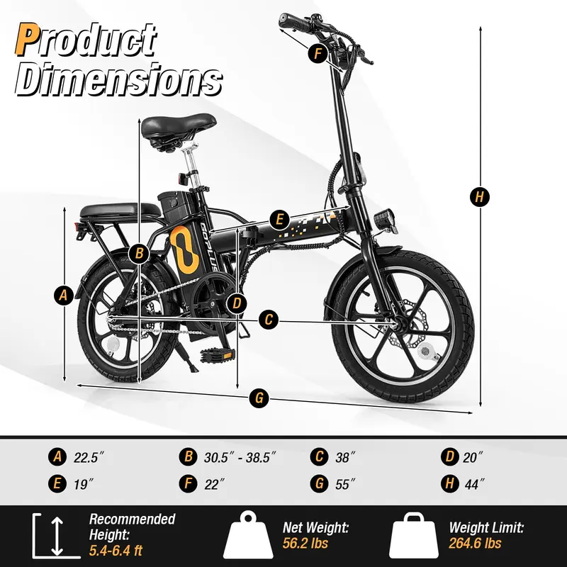 GoPlus Elektrofahrrad für Erwachsene, 16" klappbares E-Bike mit Pedalen, 650 W brushless-Motor, 42 V / 10,4 Ah austauschbare Batterie