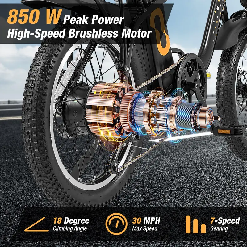 GoPlus Elektrofahrrad für Erwachsene, klappbares E-Bike mit 20-Zoll-Großreifen, 750-W-Brushless-Motor (Spitzenleistung 850 W)